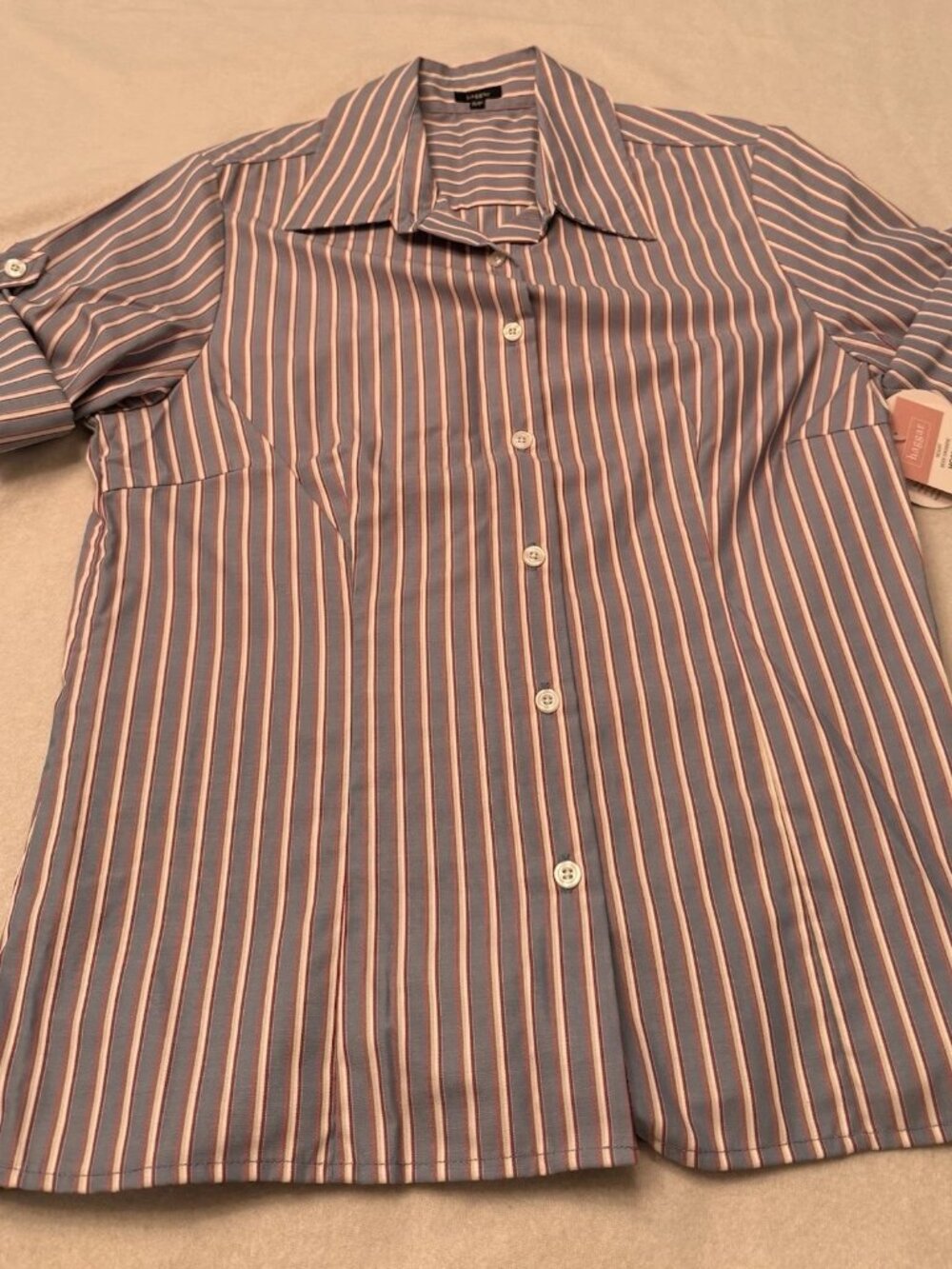 Haggar Resort Women’s Striped Button Up Shirt S NWT Roll Tab Sleeve Y2K